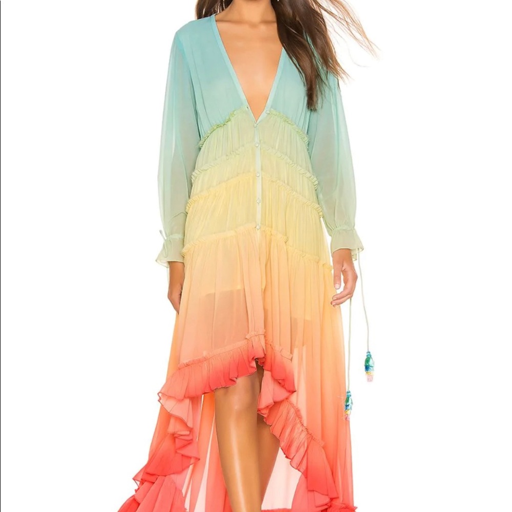 Linjia Shop Bohemian tiered maxi  Rainbow Dress/ CoverUp